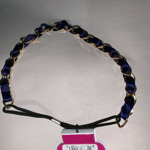 NWT navy silk+gold chainlink elastic HEADBAND $28 - Picture 8 of 8